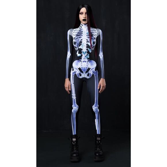 Badinka Xs/S Butterflies In My Stomach XRay Skeleton Bodysuit Halloween Costume - Picture 1 of 9